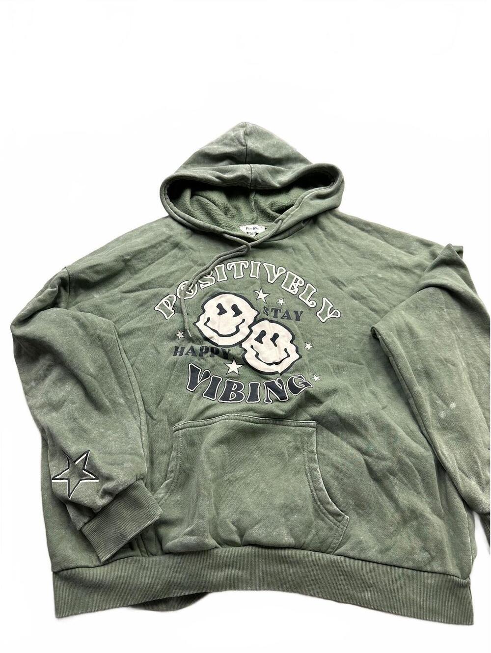 Faded Rose XL Olive Green Hoodie with Positively Vibing Graphic